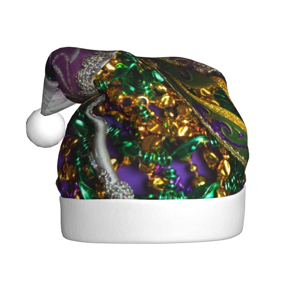 7091 Mardi Gras Masks Plush Santa Hat Unisex Christmas Hat With Comfort